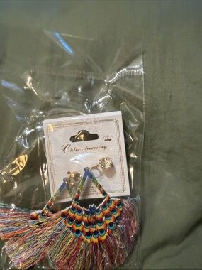 Chloe Multicolor Peacock Fringe Earrings